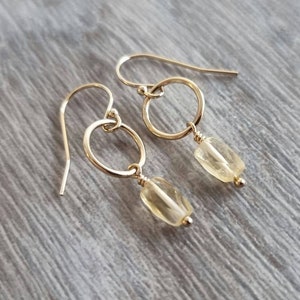 14K gold filled citrine dangle earrings Circle dangle earrings Gemstone dangle earrings image 3