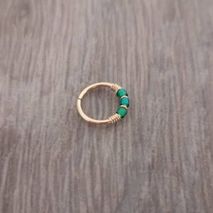 14K gold filled daith hoop Green daith hoop Beaded daith hoop Green daith hoop UK Dainth earring Boho daith hoop Rook hoop image 3