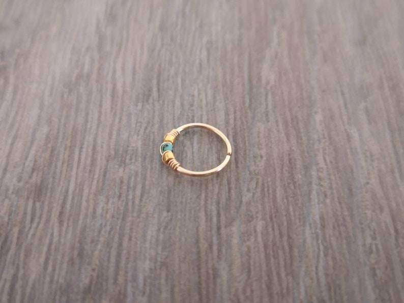 14K Gold filled nose ring Gold filled nose turquoise coloured beaded nose ring Nose ring Boho nose ring Cute nose ring afbeelding 2