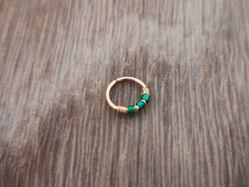 14K gold filled daith hoop Green daith hoop Beaded daith hoop Green daith hoop UK Dainth earring Boho daith hoop Rook hoop image 4