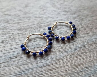 Gemstone hoop earrings 14K gold filled - Hoops - Hoop earrings- Lapis Lazuli Hoop earrings- Hoop earrings UK