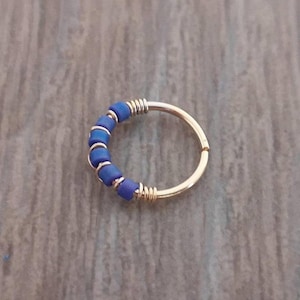Helix earrings - Gold filled helix earrings - Beaded helix ring - Dark blue helix ring - Blue Helix hoop - Cartilage earring  Cartilage Hoop