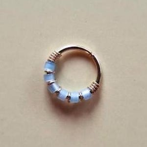 Blue cartilage hoop earring handmade with 14K gold filled wire and glass beads