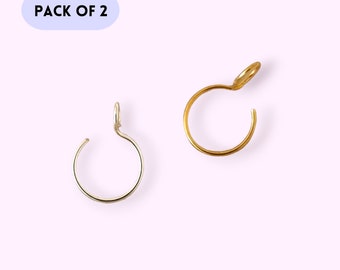 Faux nose ring - No piercing nose ring - Fake nose ring - Gold plated or silver plated nose ring - Set of two