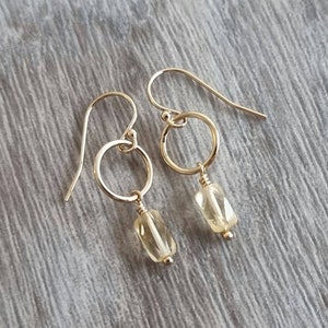 14K gold filled citrine dangle earrings Circle dangle earrings Gemstone dangle earrings image 7