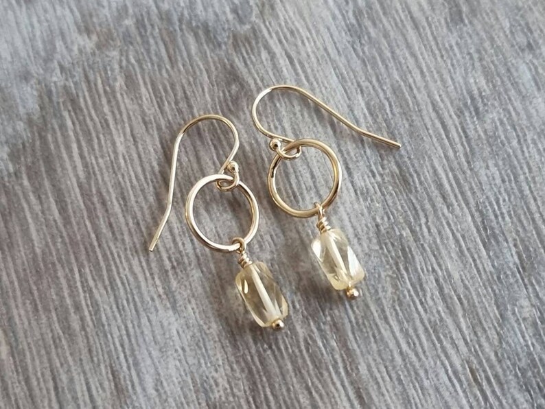 14K gold filled citrine dangle earrings Circle dangle earrings Gemstone dangle earrings image 7