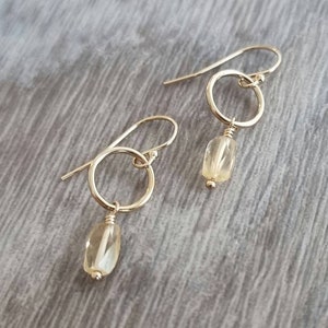 14K gold filled citrine dangle earrings Circle dangle earrings Gemstone dangle earrings image 5