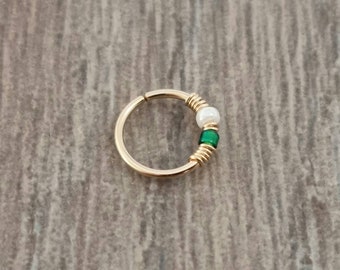 14K Gold filled nose ring * Boho nose ring * Unique nose ring * Pretty nose ring * Pearl like bead nose ring * Different nose ring