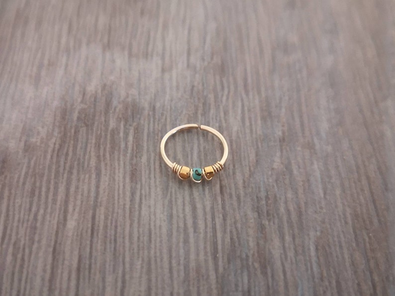 14K Gold filled nose ring Gold filled nose turquoise coloured beaded nose ring Nose ring Boho nose ring Cute nose ring afbeelding 7