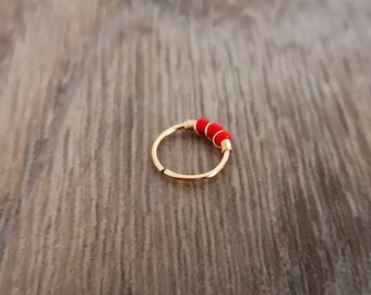 Seamless cartilage hoop gold filled red beaded cartilage hoop earring helix earring uk summer vibes cartilage hoop