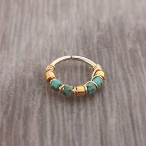Gold filled Turquoise coloured cartilage hoop earring - Cartilage hoop earring - Helix hoop - Helix hoop earring - Pretty cartilage hoop UK