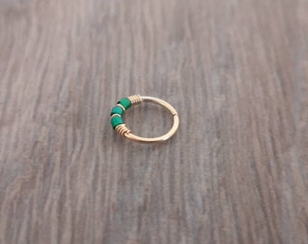 14K gold filled daith hoop * Green daith hoop * Beaded daith hoop * Green daith hoop UK * Dainth earring * Boho daith hoop * Rook hoop