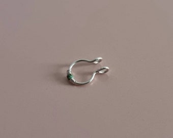 Fake Sterling silver snug septum ring - Beaded septum ring - Turquoise colour beaded septum ring - Fake septum ring