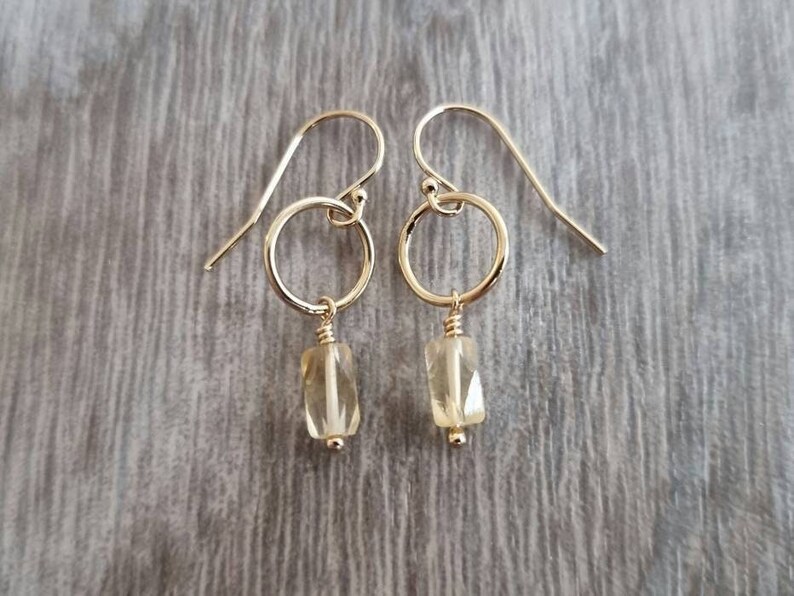 14K gold filled citrine dangle earrings Circle dangle earrings Gemstone dangle earrings image 1