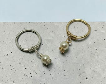 Helix Hoop Earring with dangle, 14K Gold Filled or Sterling Silver Wire with faux pearl