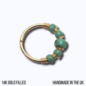 Helix hoop earring 14K gold filled with turquoise coloured glass beads