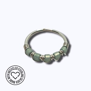 Helix hoop earring made with eco-friendly Sterling silver and green glass beads