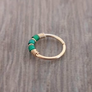 14K gold filled daith hoop * Green daith hoop * Beaded daith hoop * Green daith hoop UK * Dainth earring * Boho daith hoop * Rook hoop
