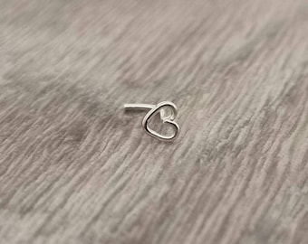 Sterling silver heart nose stud - recycled silver heart nose stud - Open heart nose stud - Silver nose stud