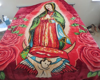 Heavy Weight 10lbs Ultra Plush New 2 Ply 2 Side King Size Our Lady of Guadalupe