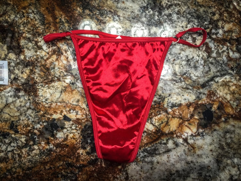 Red Satin Thong Size L7 Possible M6 Etsy