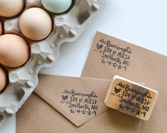 Farm House Address Stamp- Chicken Address Stamp- Custom Address Stamp- Hand Carved Latex Free Rubber Stamp Mounted on Reclaimed Wood
