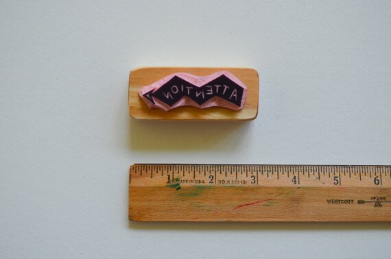 Attention Stamp Hand Carved Latex Free Rubber Mounted On Etsy