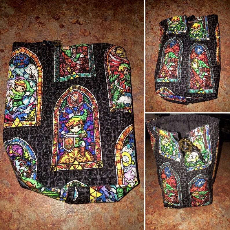 The Legend of Zelda Link Mosaic Dice Bag, Drawstring Bag, Coin Purse, Pouch, Rupees, Gaming