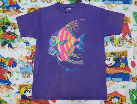 Duck North Carolina Neon Fish Purple T-Shirt 1990… - image 1