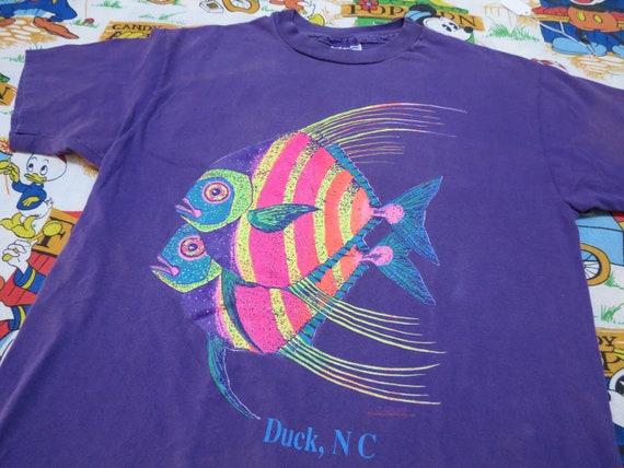 Duck North Carolina Neon Fish Purple T-Shirt 1990… - image 2