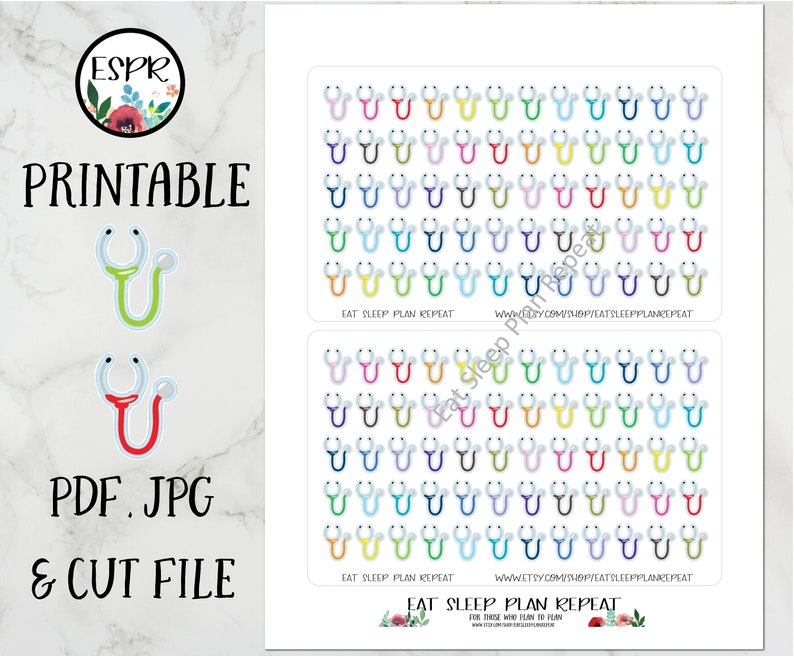 SALE Printable Stethoscope Planner Stickers With CUT FILE for Etsy SALE Printable Stethoscope Planner Stickers With CUT FILE for Etsy