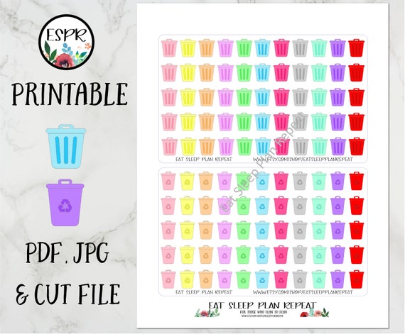 Trash//Recycle Bins Planner Stickers//Erin Condren Stickers//Happy Planner