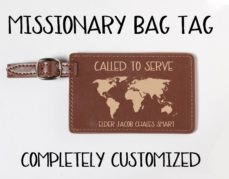 leather missionary bag tag customized etsy