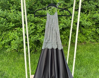 1990s Night Way metallic keyhole halter dress