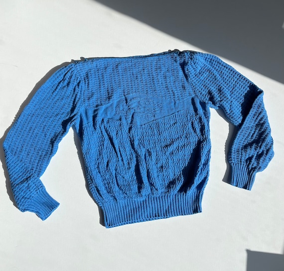 vintage 1970s royal blue knitted sweater - image 2