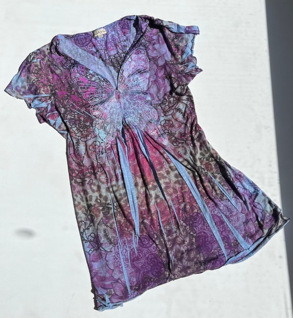 Vintage 00s butterfly t-shirt mini dress