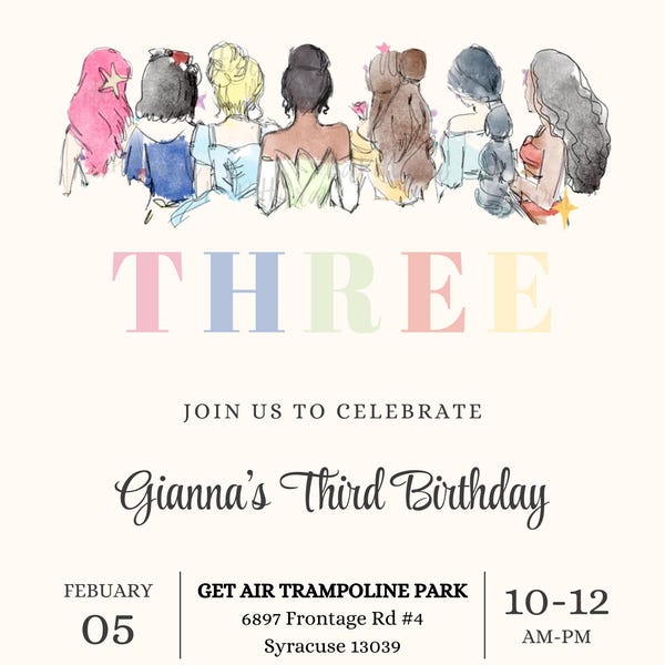 Princess Invitation Template, Editable Princess Invitation