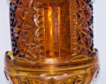 Vintage sprookjeslamp Indiana glas amber sterren en staven 6,5" jaren 1970 2-delig NICE