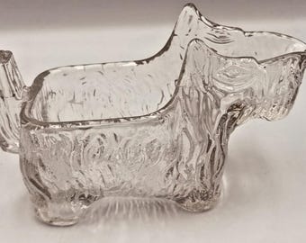 Vintage persglas Scottie Dog Creamer jaren 30 doorzichtige suikerzakjes of specerijen