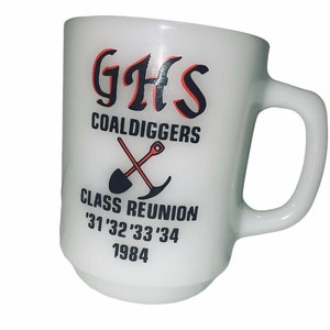 GHS Coaldiggers Gary WV Anchor Hocking Milk glass 1984 Class Reunion Mug Cup EUC