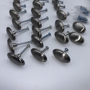 Lot of 22 Oval Brushed Nickel Cabinet Drawer Pulls Knobs 1.5” X 1” Unused READ