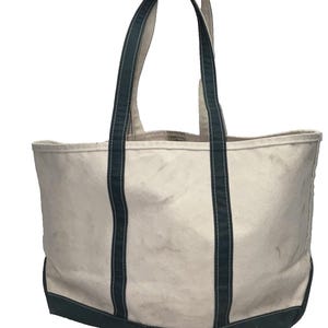 Vtg LL Bean Extra Large Green White Boat And Tote Bag Heavy Canvas 18 X 8 X 13