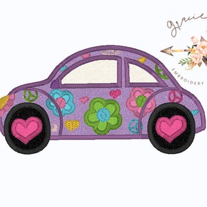 Groovy Slug Bug applique design, vw beetle bug applique 4x4 and 5x7 hoop designs