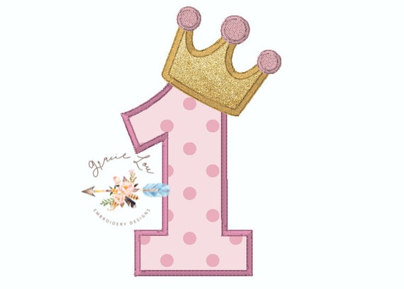 Primo compleanno ricamo design, #1 appliqué con festa di compleanno  principessa, principessa ricamo corona, corona, appliqué numero uno