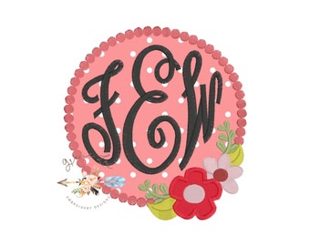 Monograma de la flor, diseño embroiderh, monograma, monograma del círculo, Monograma diseños de apliques, apliques de flores, bordado floral 4 x 4 y 5 x 7 hoo