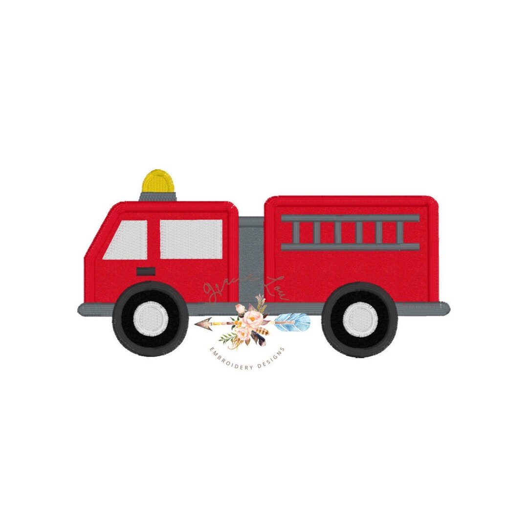 Fire Truck Embroidery Design, Fire Truck Applique Design, Firefighter