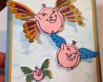 Flying Pig with butterfly wings (Small) cling rubber stamp