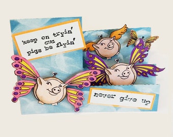 Flying Pigs (Set of 4) - rubber cling stamp