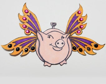 Flying Pig with Fairy Wings (Large) cling rubber stamp