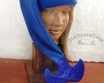 Mermaid Hat, Gifts for Her, Mermaid Tail Hat, Fleece, Mermaid, Winter Hat, Valentine Gift, Mermaid's Helper, Beanie, Blue, Sequins, Unisex